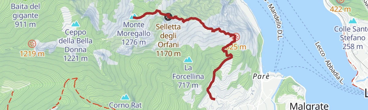 Route map: Da Valmadrera alla Cima Monte Moregallo